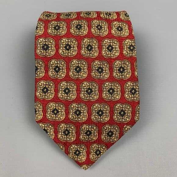 VALENTINO Burgundy & Taupe Tapestry Silk Tie - Picture 1 of 4
